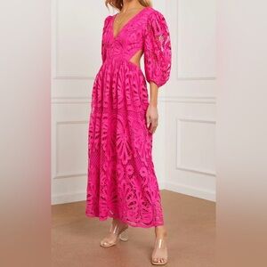 VICI Vivianna Eyelet Lace Maxi Dress Hot Pink